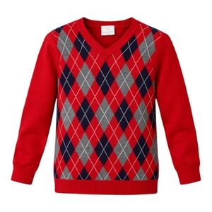 Hanna Andersson red argyle holiday Christmas cotton sweater boys size 120 6 7